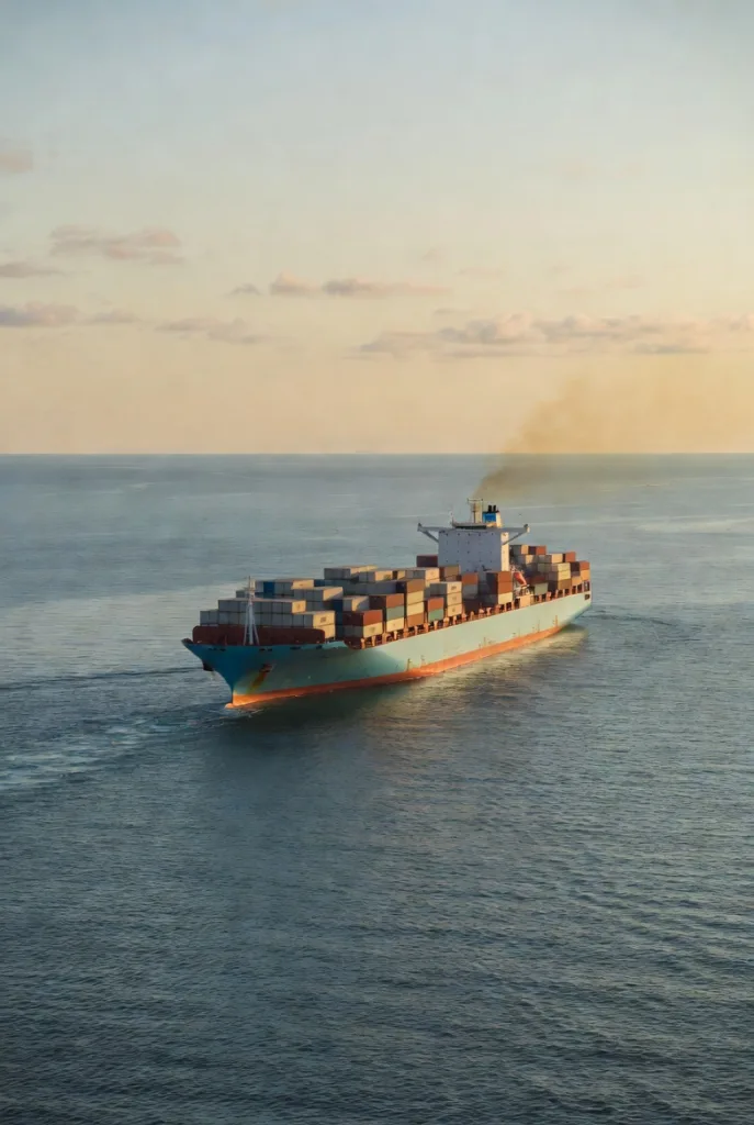 A container ship carrying a large amount of containers