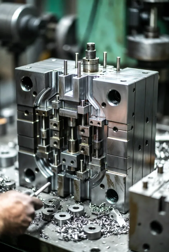 A tool going through maintenance on a workbench