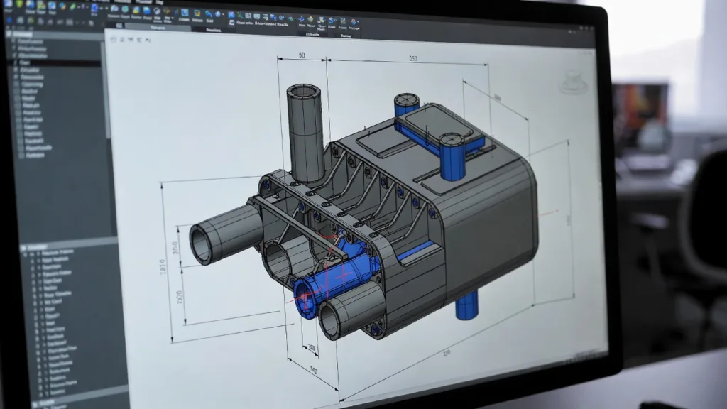 A tool design shown on a CAD design for DFM